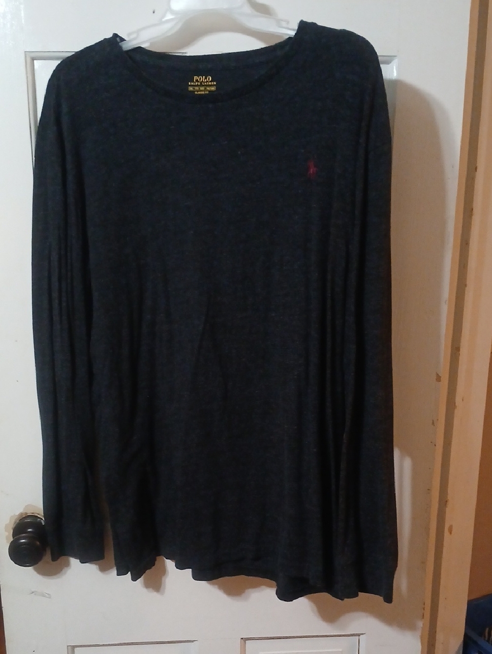 Polo by Ralph Lauren Men's Long-Sleeve Crew Neck Shirt - Dark Grey with Red Logo